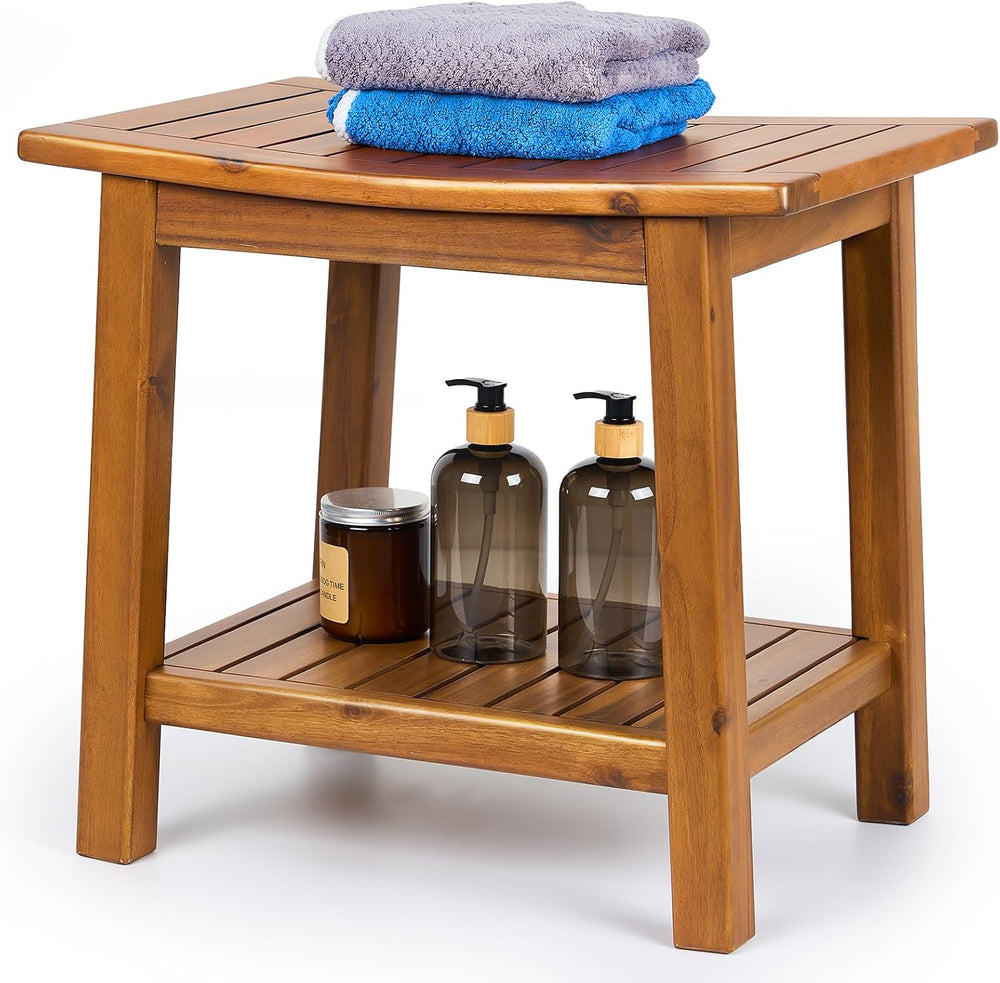 Upolana 20" Teak Shower Bench with Storage Shelf, Indoor & Outdoor Use