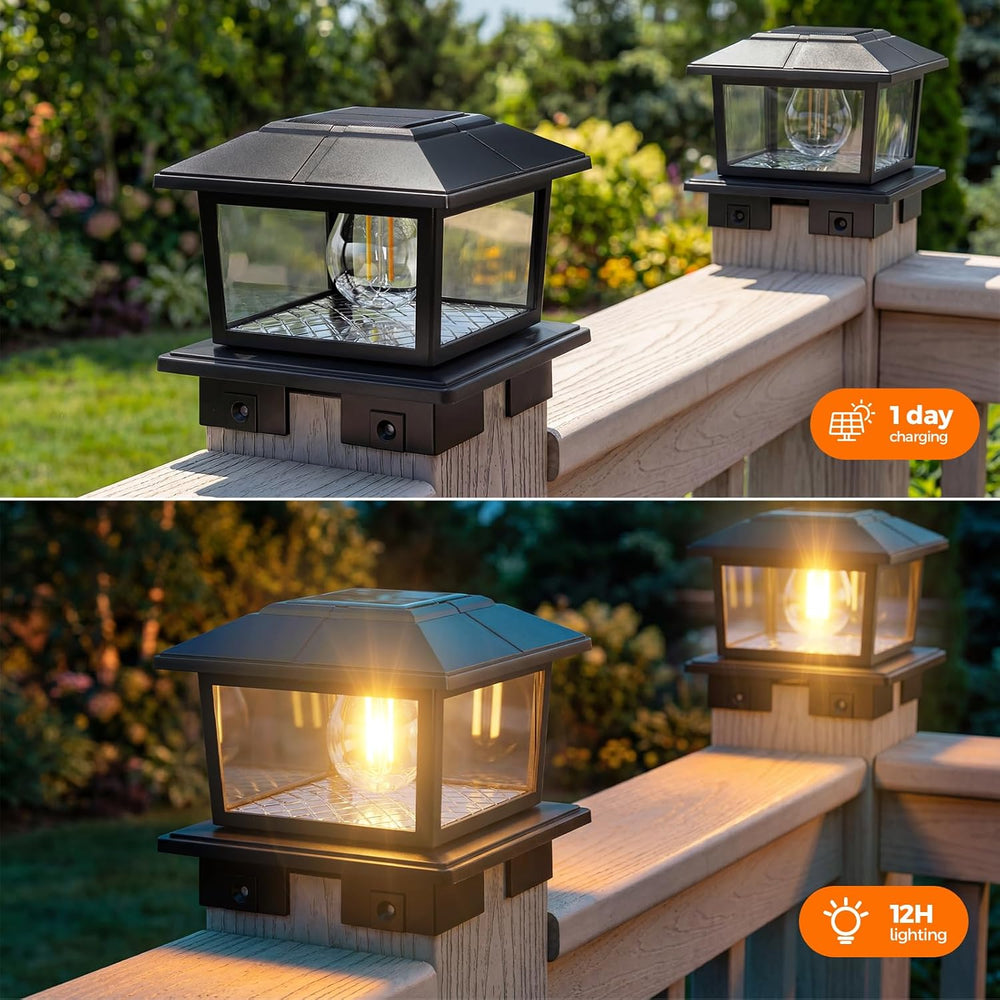 VOLISUN Metal Solar Post Cap Lights, Edison Bulb Light 2Pack,Black