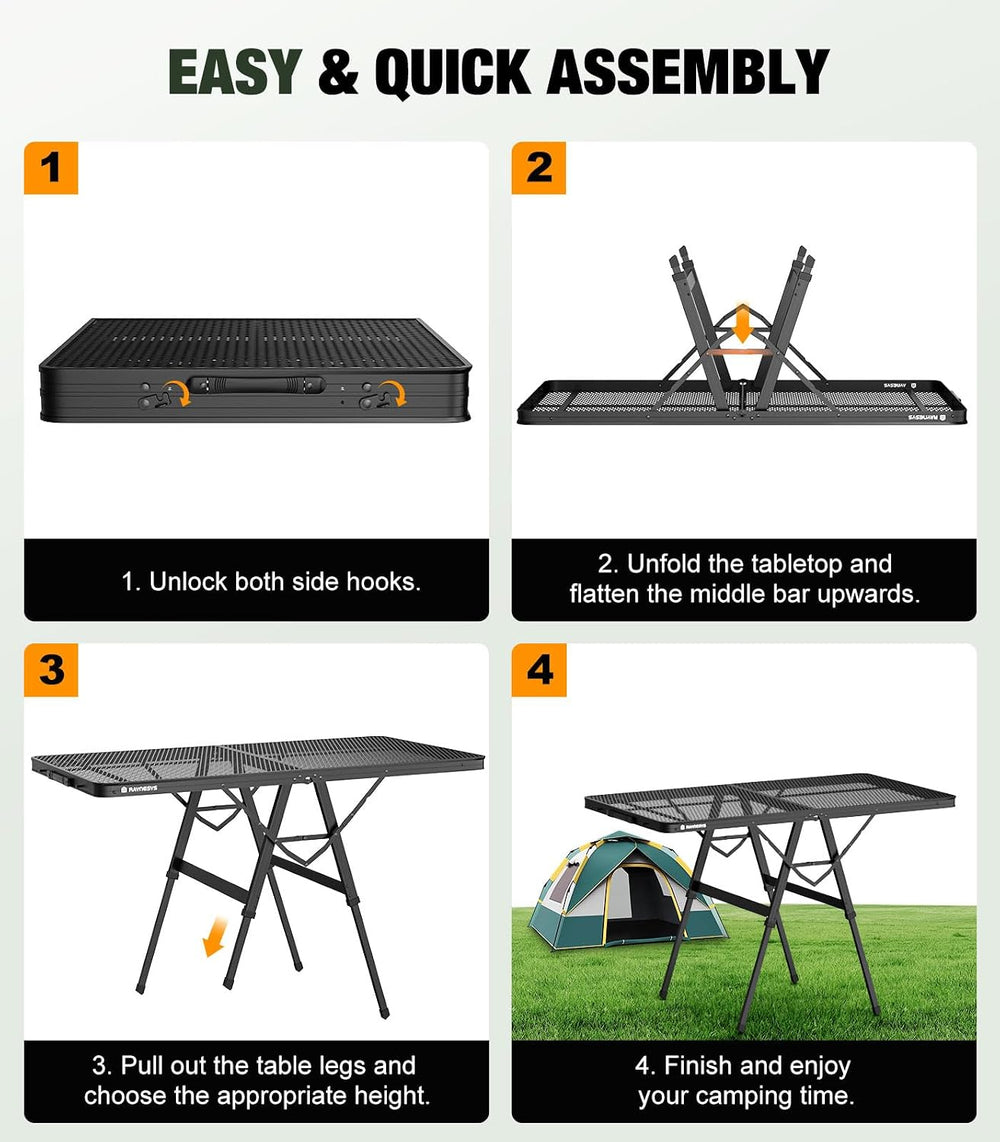 Raynesys Portable Folding Grill Table for Ourdoor, Camping, Picnic, BBQ