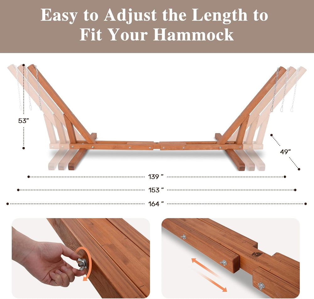 SUNCREAT Adjustable 12-14 ft Wooden Hammock Stand, 475 lbs Capacity