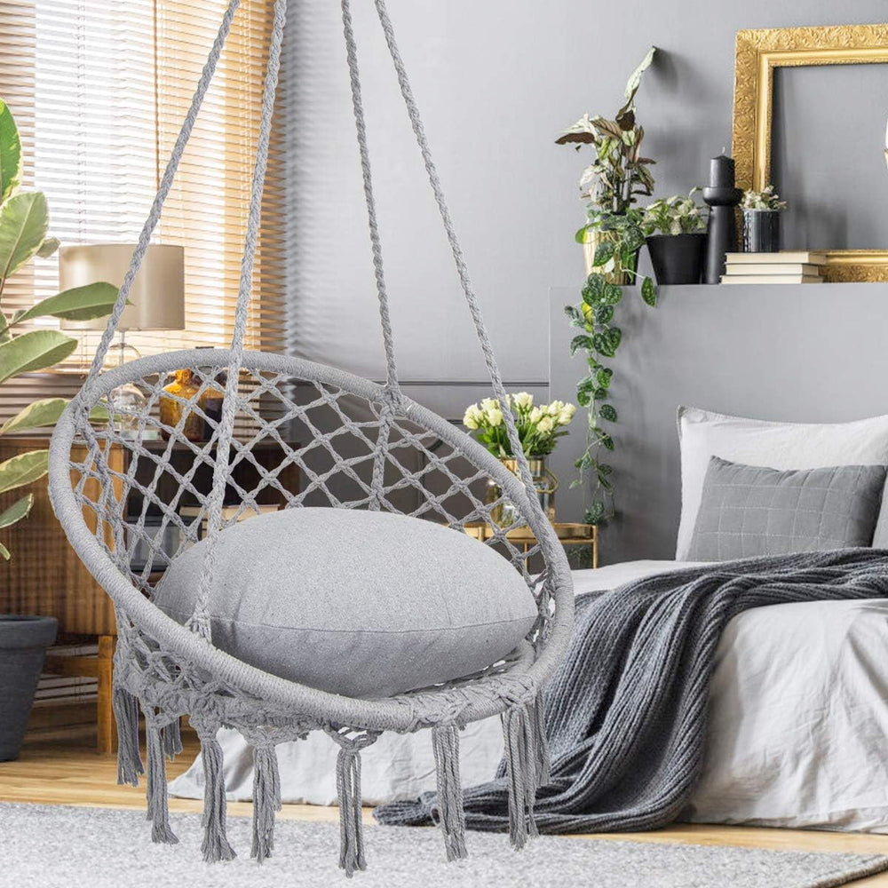 Y- STOP Hammock Chair Macrame Swing, Max 330 Lbs, Hanging Cotton Rope Hammock...