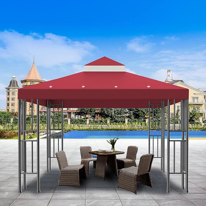 Sumfaller 10x10 FT Gazebo Replacement Canopy Top Cover Double Tiered Canopy T...