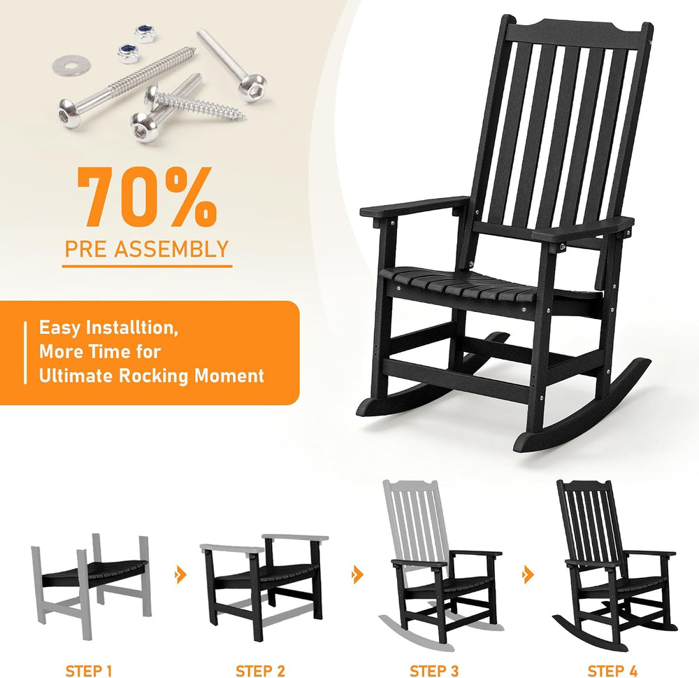 Oversized All-Weather Outdoor Rocking Chairs Set of 2, Patio Rocker