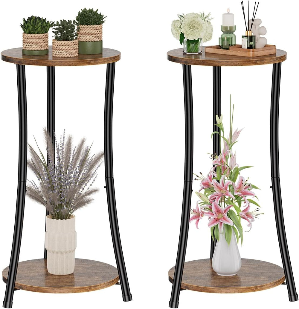 Simple Trending Round Side Table, 2 Tiers End Table for Living Room with Stor...