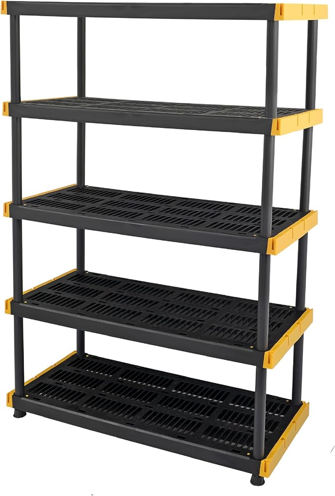 CX Black & Yellow, 5-Tier Heavy Duty Plastic Storage Shelves that Support...