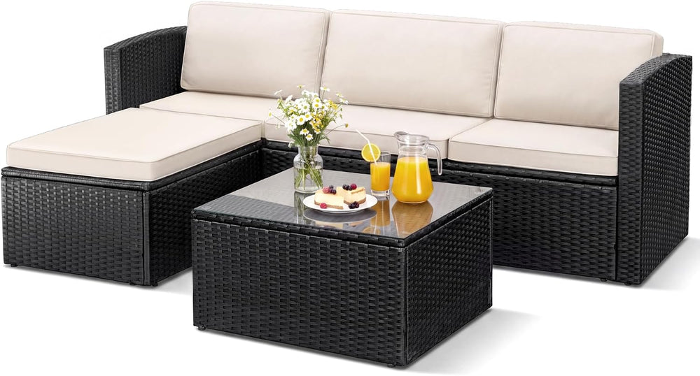 Greesum 3 Piece Patio Furniture Set Outdoor Wicker Rattan Sectional Sofa with...