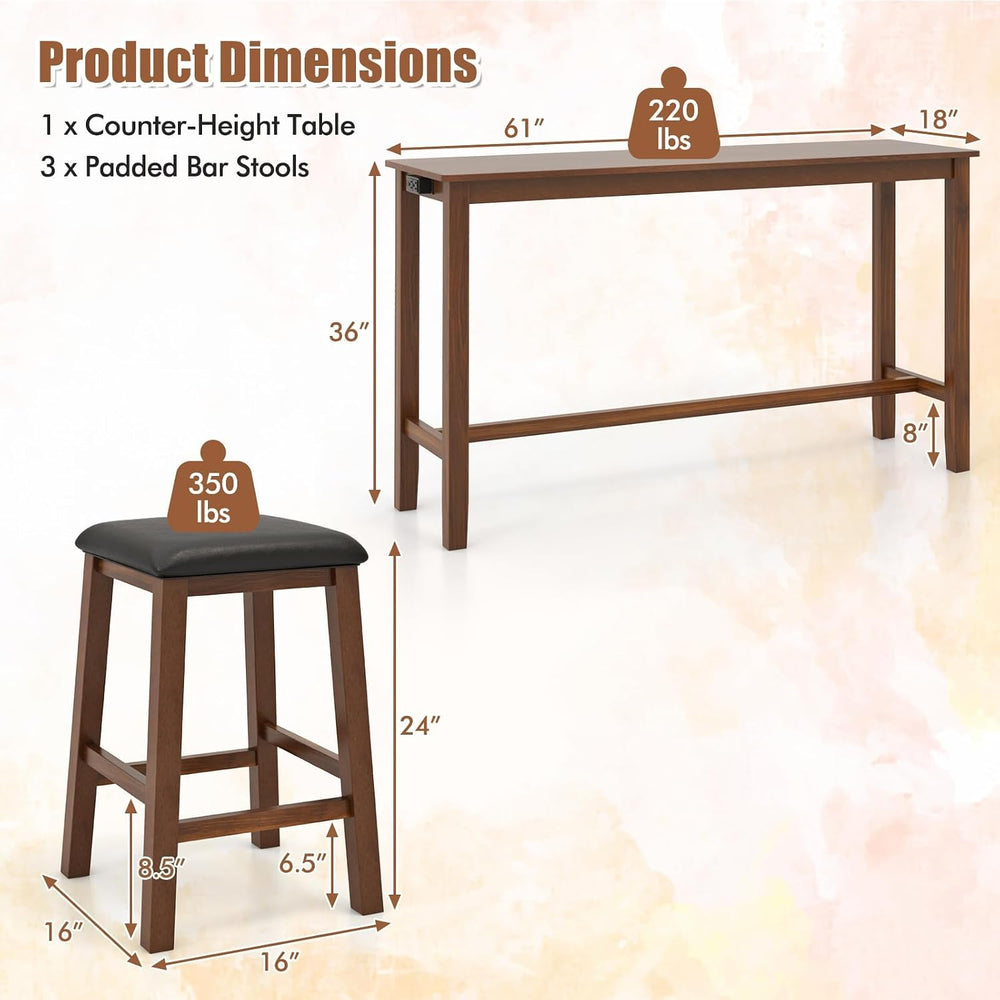 Tangkula 4-Piece Bar Table with Stools, Wooden Dining Bar Table & Chairs ...