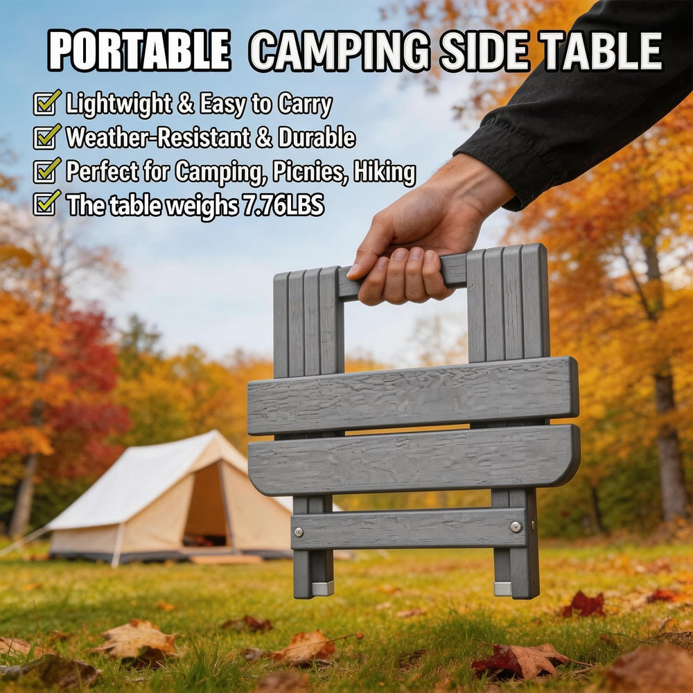 Folding Outdoor Side Table,Small HDPE Patio Table,All-Weather Compact Portabl...