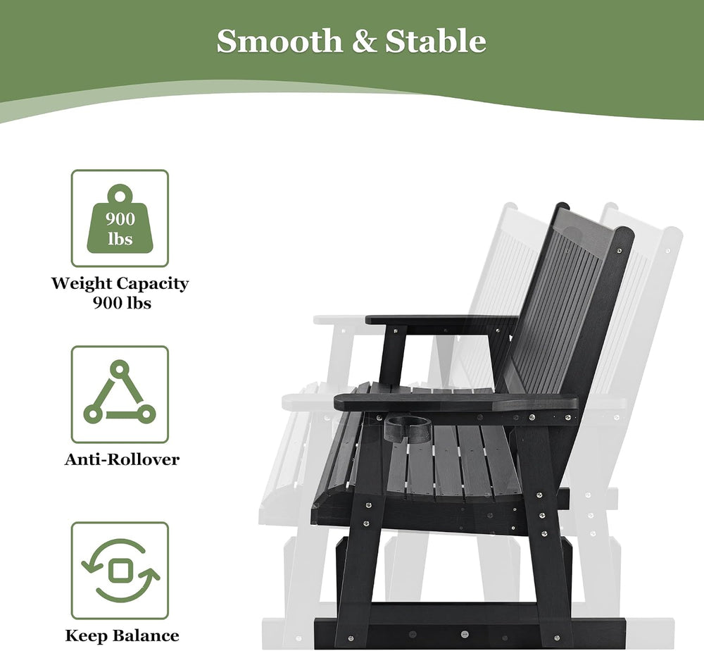 HIPS Patio Glider Two-Seat with Cup Holders, Durable HIPS Material, All-Weath...