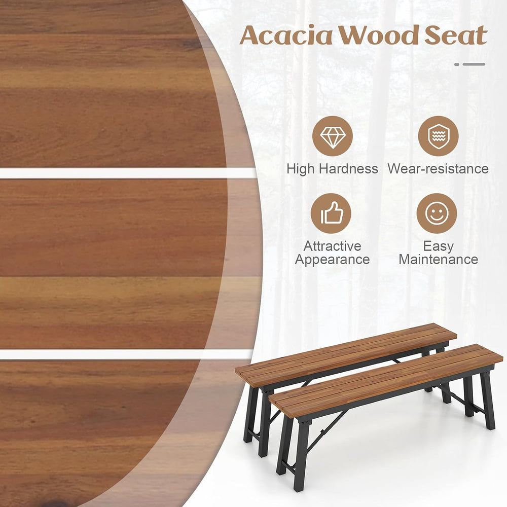 Tangkula Outdoor Folding Bench Set of 2, 55” 2-3 Person Acacia Wood Backless ...