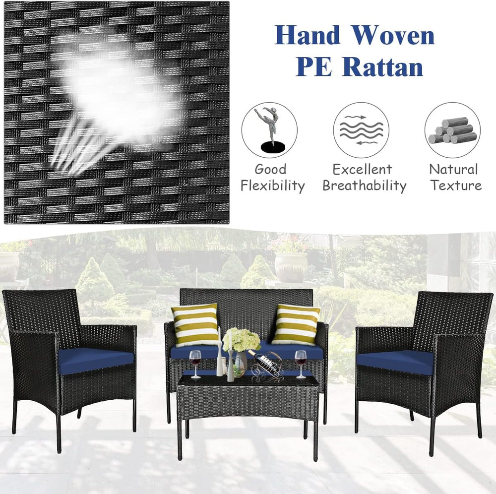 Tangkula 4 Pieces Patio Furniture Set, Outdoor Wicker Conversation Set with T...