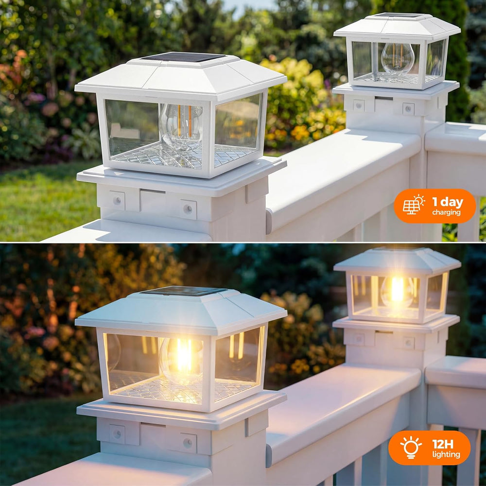 VOLISUN Metal Solar Post Cap Lights, Edison Bulb Light 2Pack,White