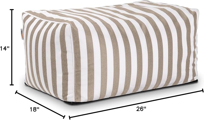 Jaxx Leon Outdoor Bean Bag Ottoman, Taupe Striped