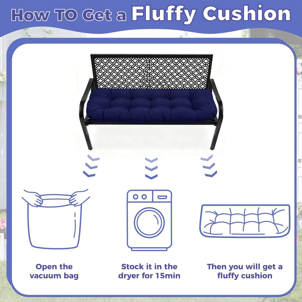 Indoor/Outdoor Bench Cushions Navy Blue Wateproof Tufted Loveseat Cushion