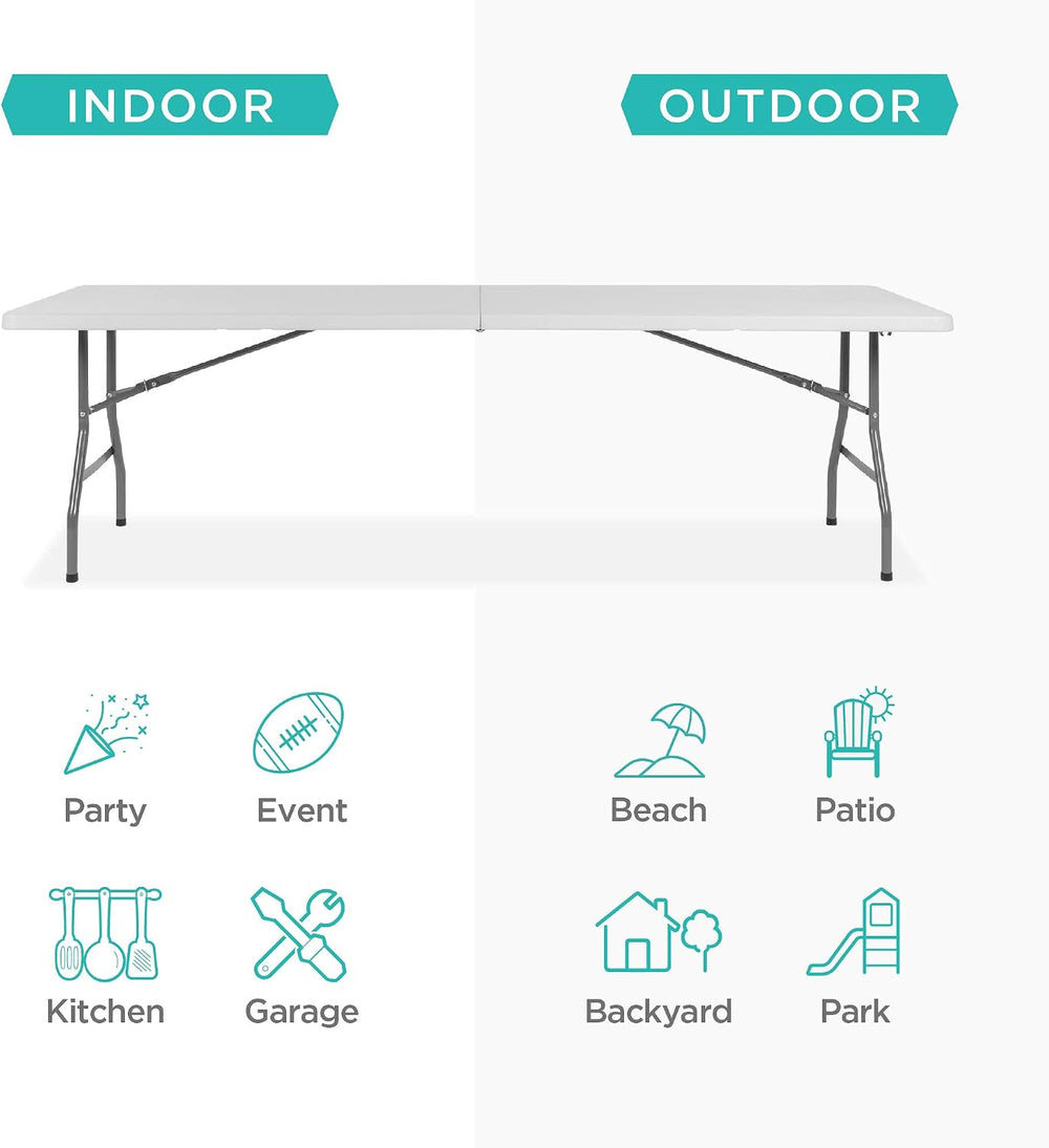 Best Choice Products 8ft Plastic Folding Table, Indoor Outdoor Heavy Duty Por...