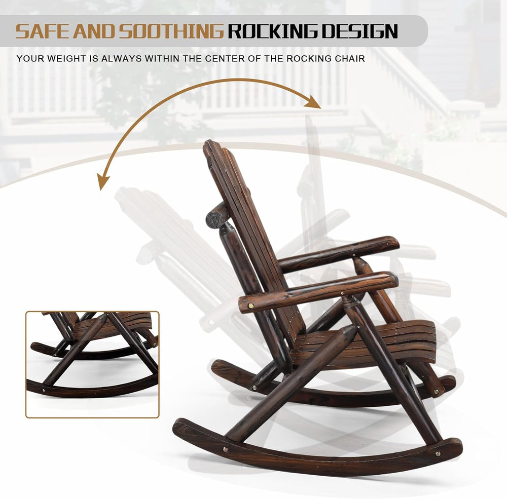 Outvita Wooden Rocking Chair Set of 2, Fir Log Adirondack, Dark Brown