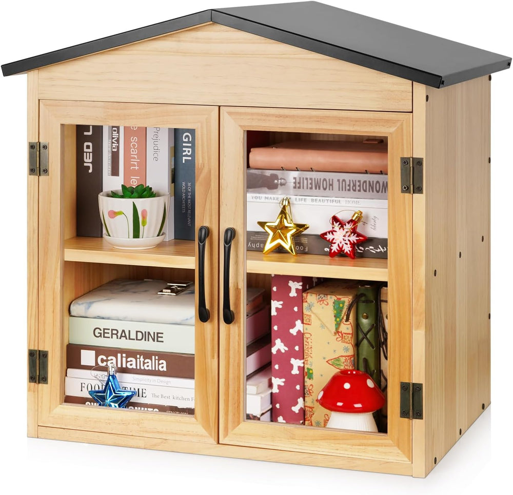 2-Tier Outdoor Library Outdoor Book Box Storage, 20x14x21 Inch