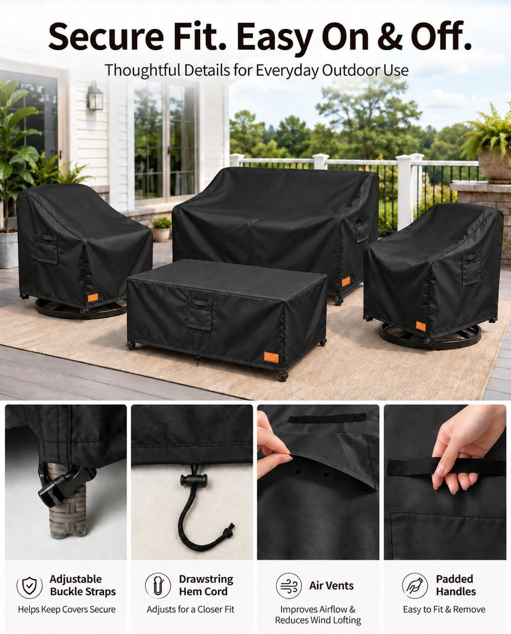 Patio Furniture Set Covers Waterproof Outdoor, 4-Piece Set, 600D Heavy Duty