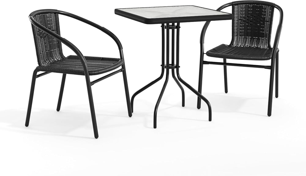 Flash Furniture Lila 23.5'' Square Glass Metal Table with 2 Black Rat...