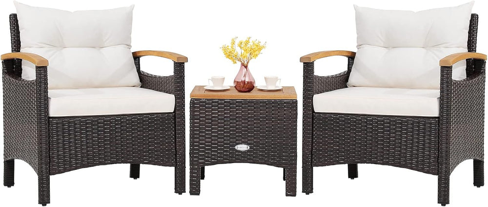 Tangkula 3-Piece Patio Furniture Set, Patiojoy Outdoor Rattan Sofa Set with C...