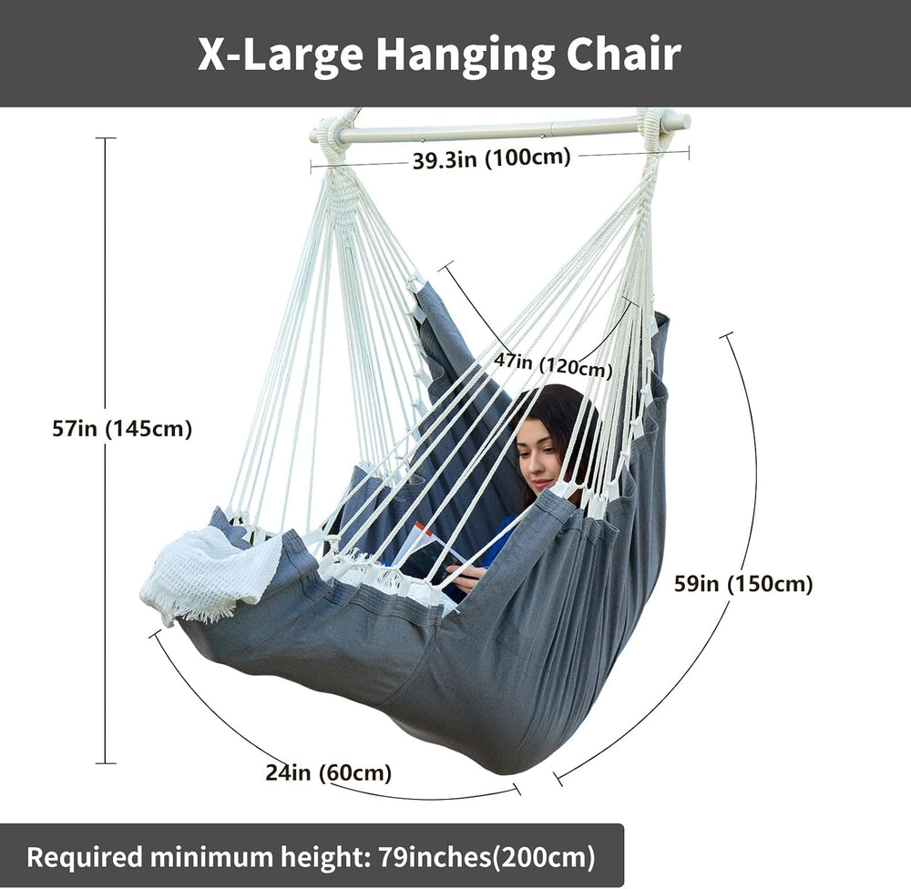 XL Hammock Chair with Footrest, Steel Spreader Bar, 500 lb Capacity