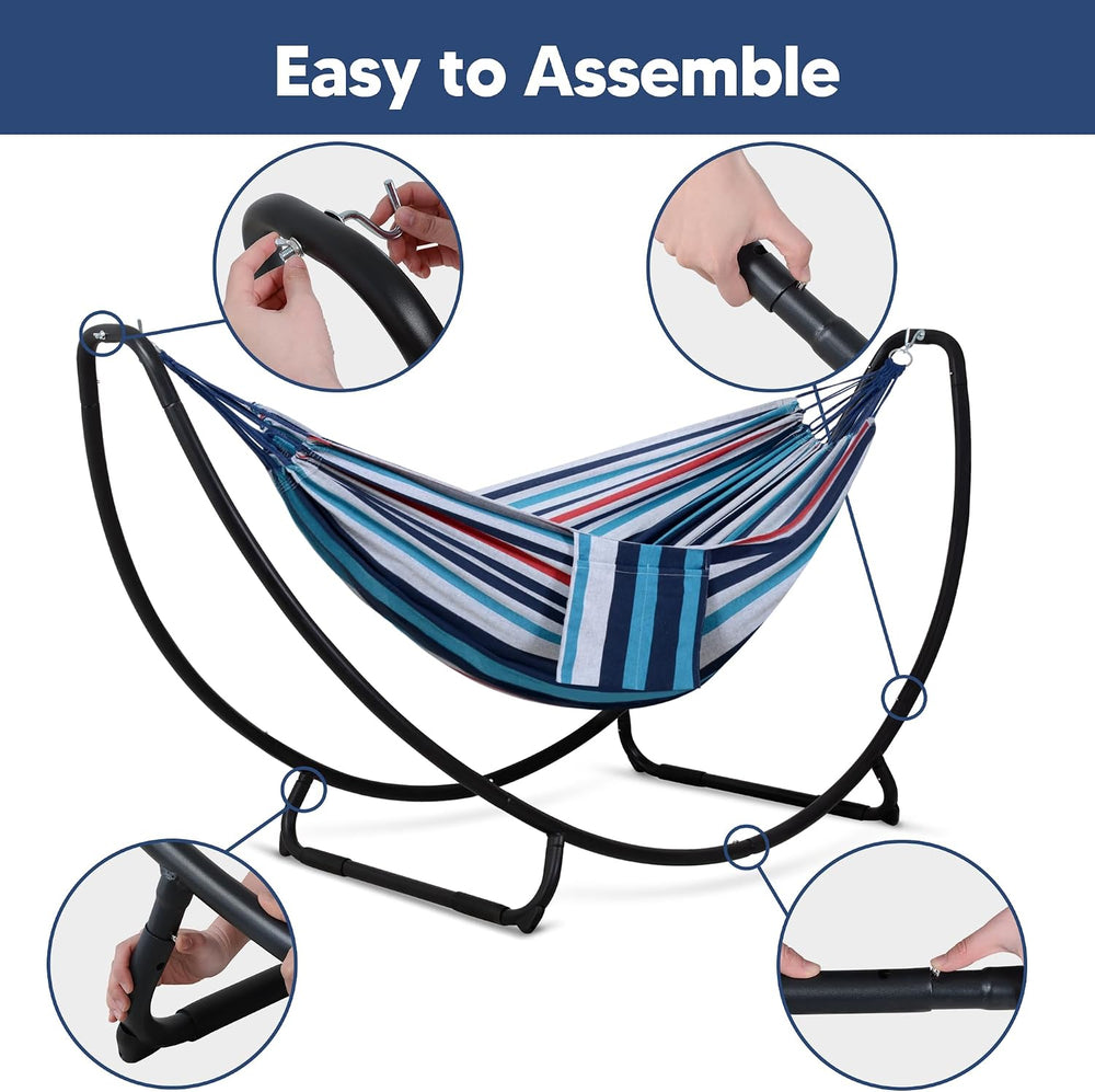 Space Saving Free Standing Hammock with Stand Included, Blue Red
