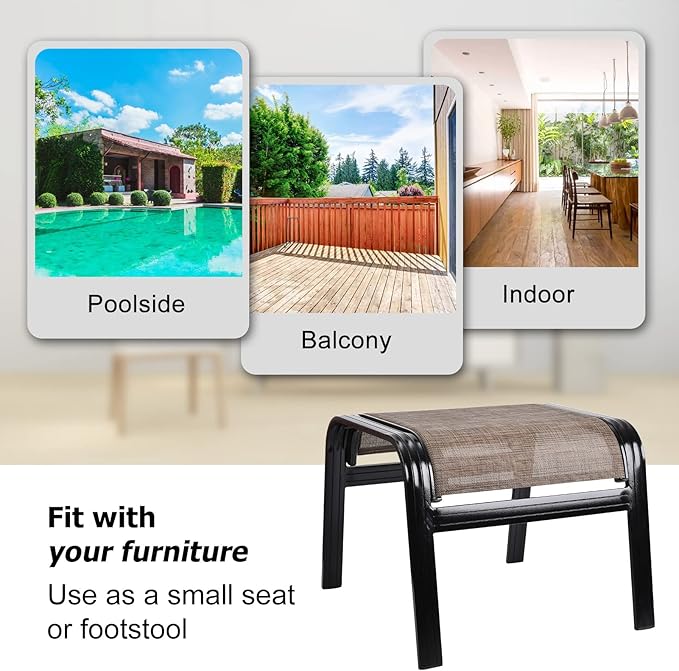 Patio Ottoman Outdoor Footstools Assembled Aluminum Footrest Small Seat for B...