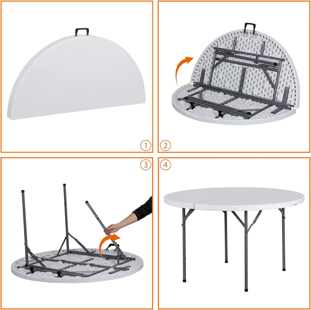 JupiterForce 4 FT Round Folding Table, 48" Indoor Outdoor Portable Plast...
