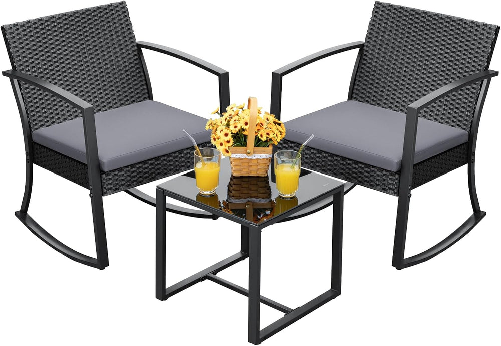 Devoko Resin Patio Furniture Set 3 Piece All Weather Outdoor Rocking Chairs w...