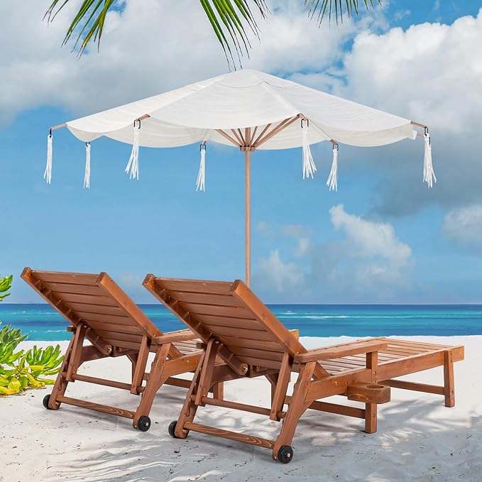 VINGLI Outdoor Chaise Lounge Chair, Wooden Patio Lounger Chair with Adjustabl...