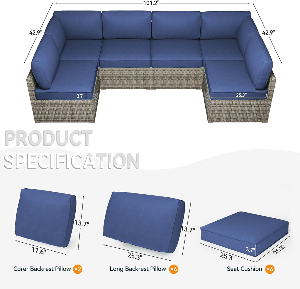 Patio Cushions for Outdoor Furniture,Water-Resistant Outdoor Cushions for 6 S...