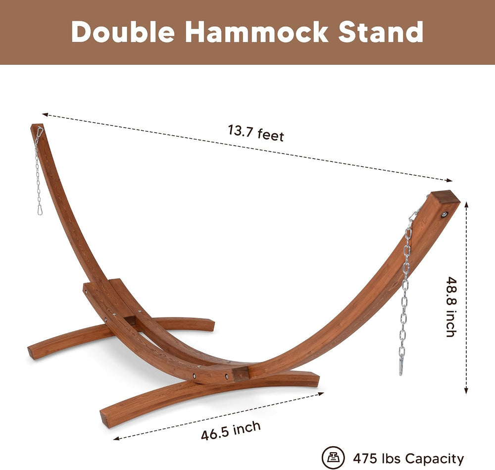 SUNCREAT Hammocks Double Hammock with 13.5 ft Wooden Stand, Hammock Cover, Ou...