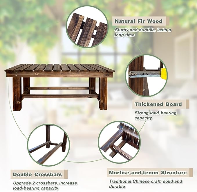 Outdoor Garden Bench, 2-Person Wood Patio Bench Weatherproof Outdoor Backless...