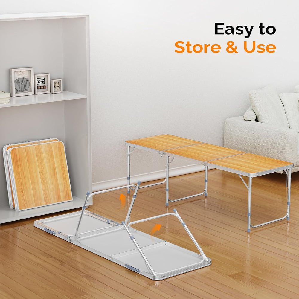 VINGLI 6ft Folding Camping Table with Carry Handle,Portable Utility Table Mul...