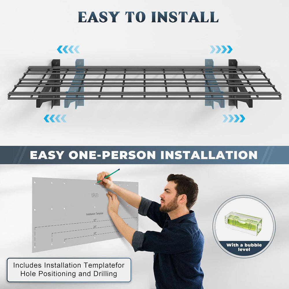 2 Pack Wall Mounted Garage Shelving, 1x4ft, 700lbs Integrated Grid