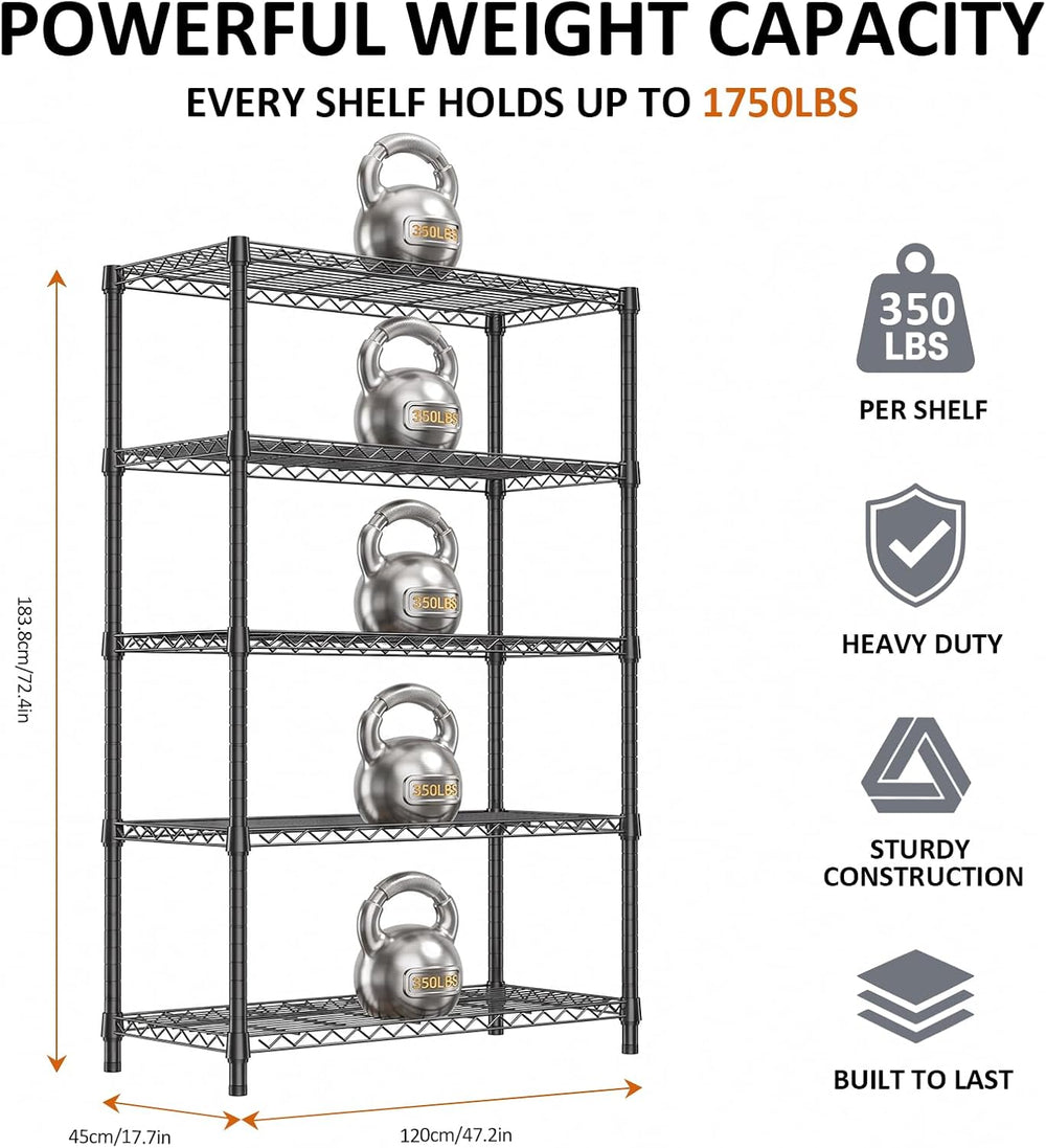 5-Tier Garage Shelving Unit, Heavy Duty Metal Wire Shelving
