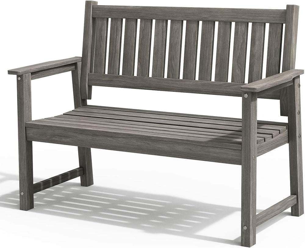 All Weather Poly Lumber Outdoor Garden Bench, 2-Person, Light Gray