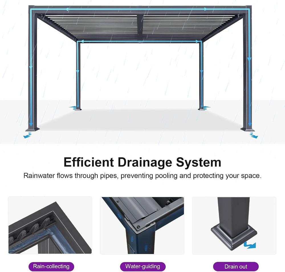 PURPLE LEAF Louvered Pergola 10' x 14' Aluminum Pergola w/Independent...