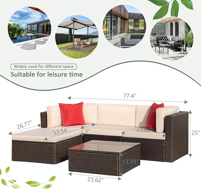 Devoko 5 Pieces Patio Furniture Sets All Weather Outdoor Sectional Patio Sofa...