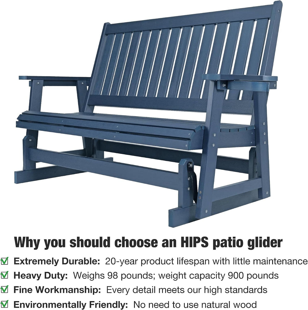 HIPS Patio Glider with Cup Holders, Durable Poly Lumber Material, All-Weather...
