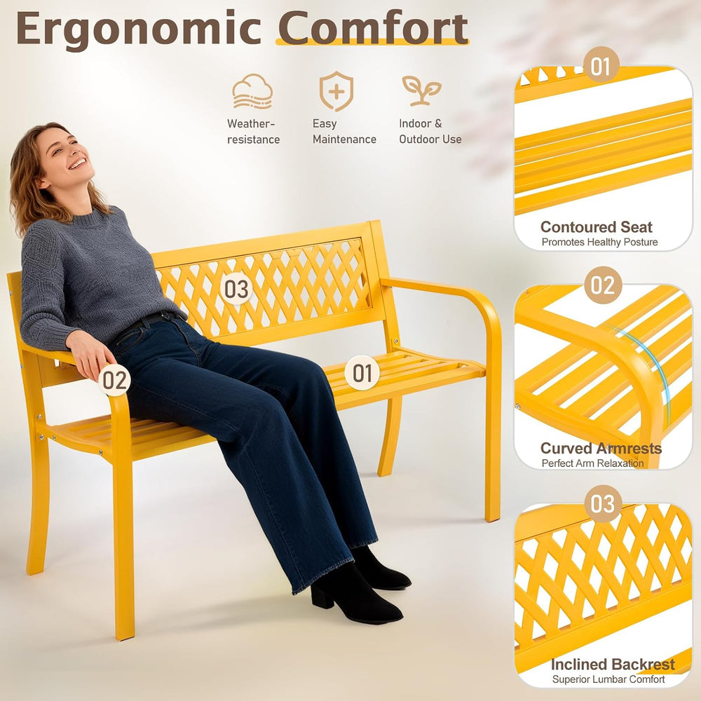 VINGLI 47'' Outdoor Bench, Weather Resistant Garden Patio Bench Powde...