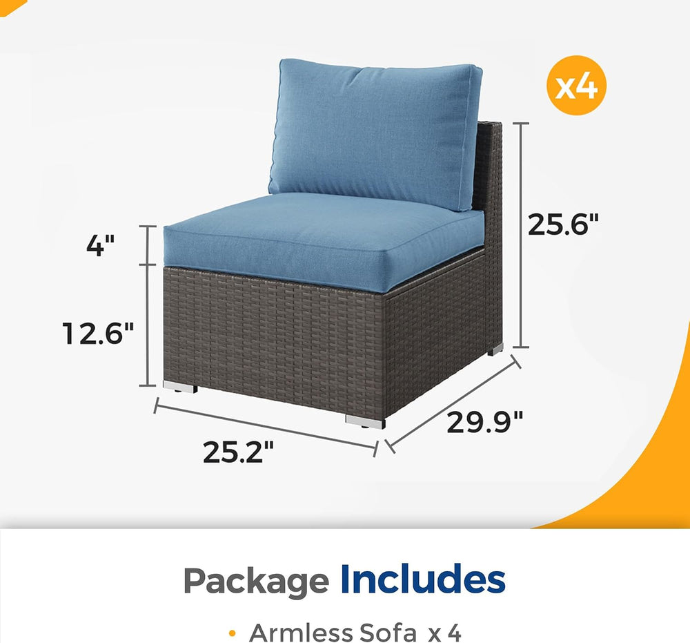 Wisteria Lane Patio Furniture Set for All Wheather, 4 Pieces Armless Wicker O...