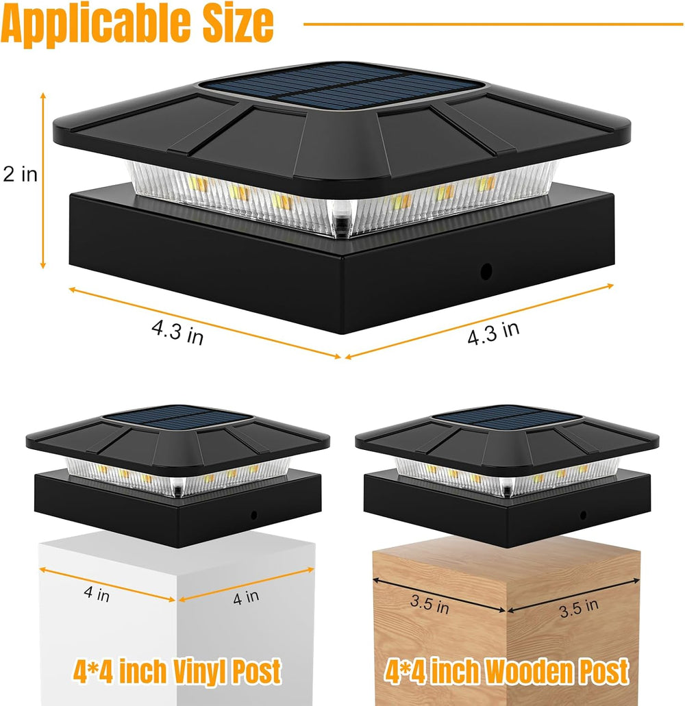 4x4 Solar Fence Post Cap Lights Outdoor Waterproof, 6 Pack, Black
