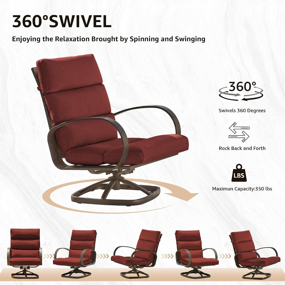 3 Piece High Back Patio Bistro Set, Outdoor Swivel Rocker Chair, Burgundy