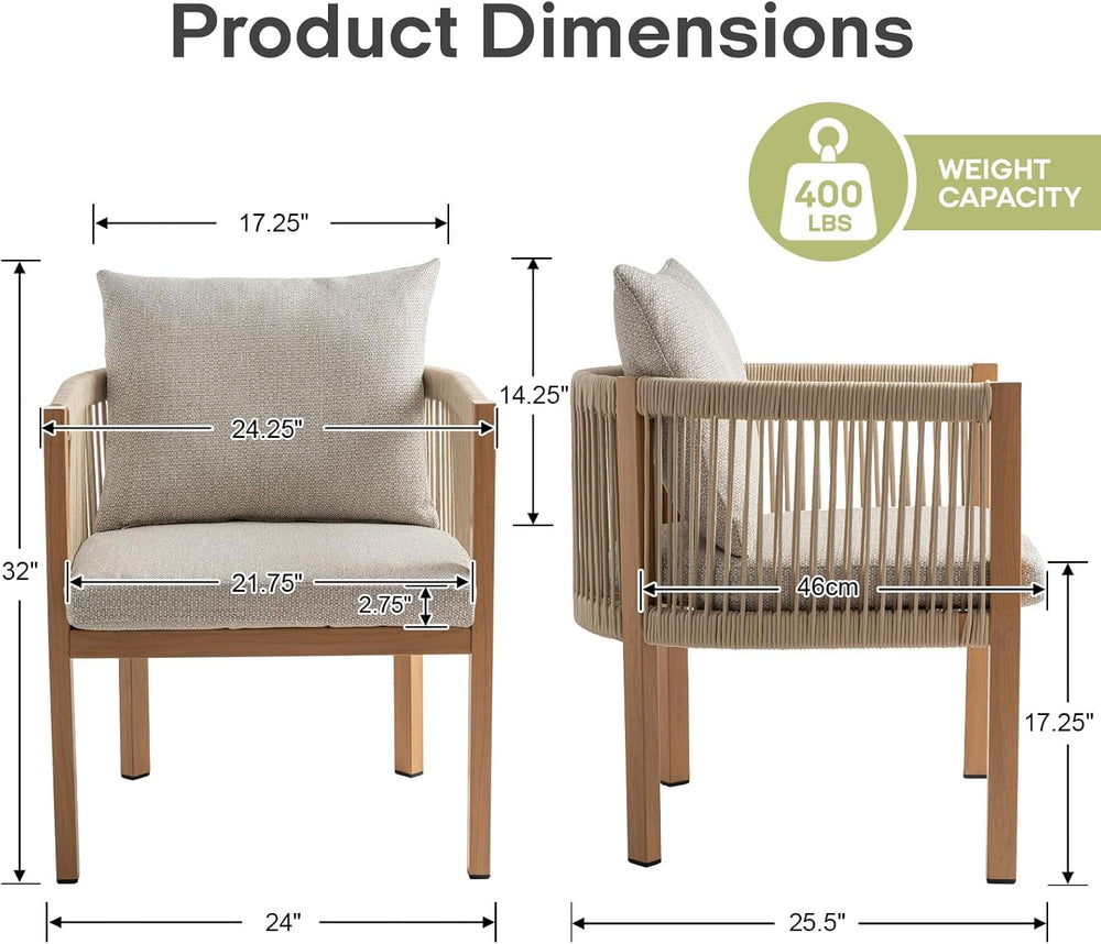 Patio Dining Chairs Set of 2, Rope Rattan Patio Furniture Set, All Weather Ou...