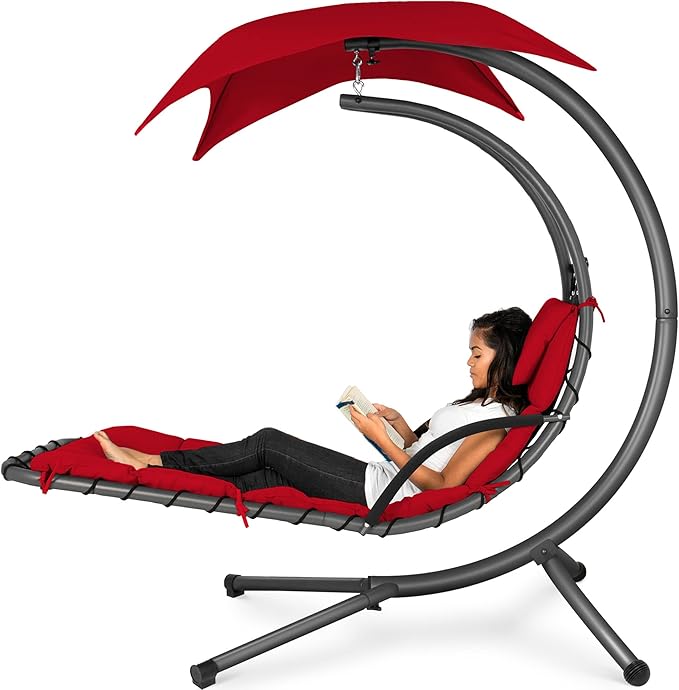 Best Choice Products Outdoor Hanging Curved Steel Chaise Lounge Chair Swing w...