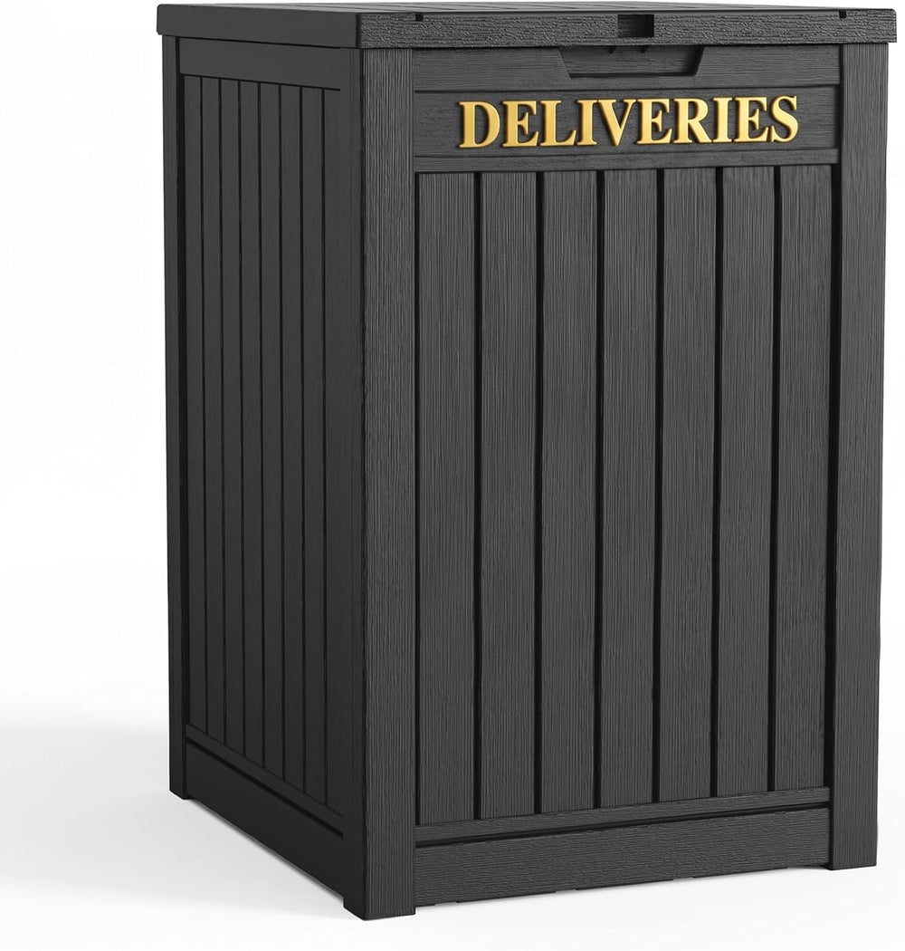 PatioZen Package Delivery Box, Waterproof Outdoor Container Lockable, Black