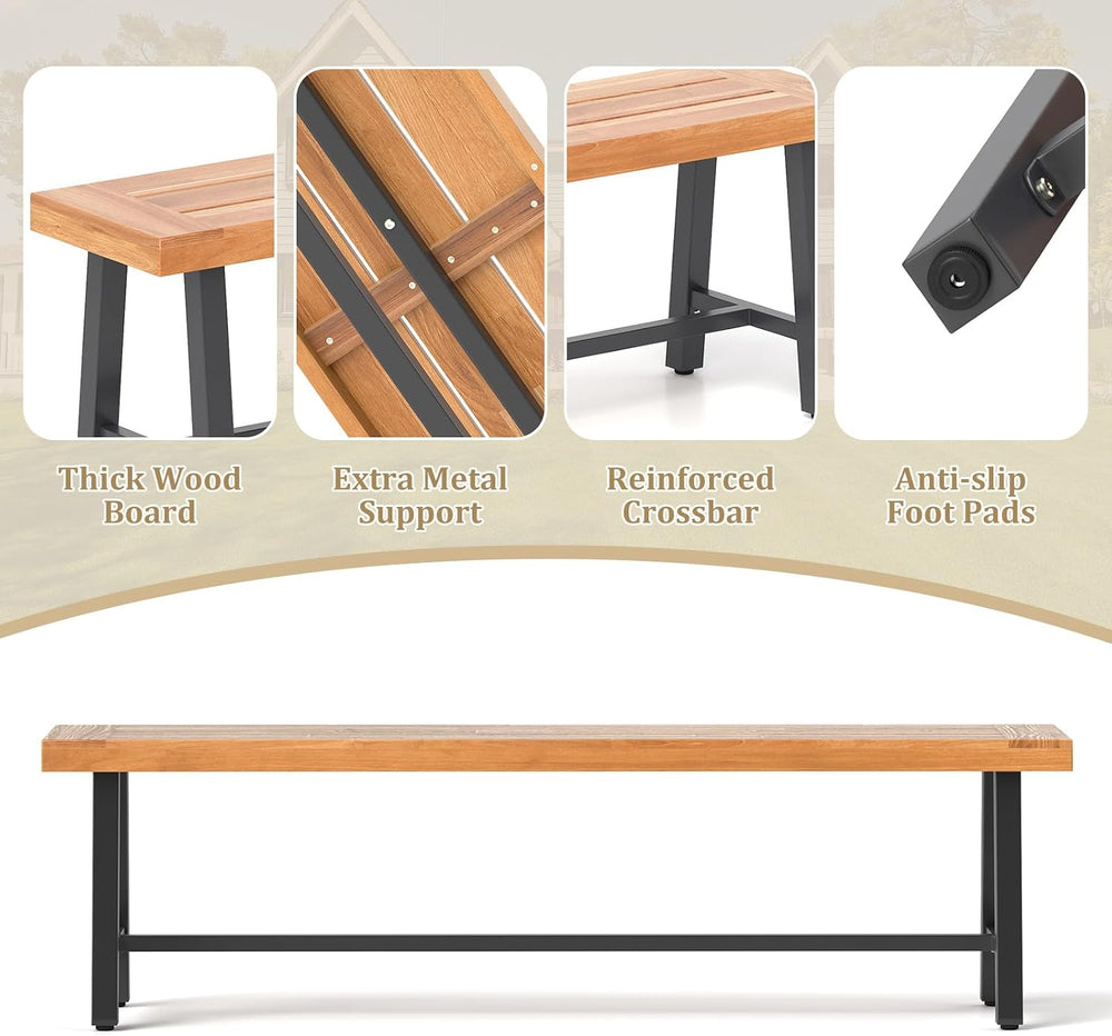 Tangkula 63 Inches Acacia Wood Outdoor Bench, 3-Person Dining Patio Bench