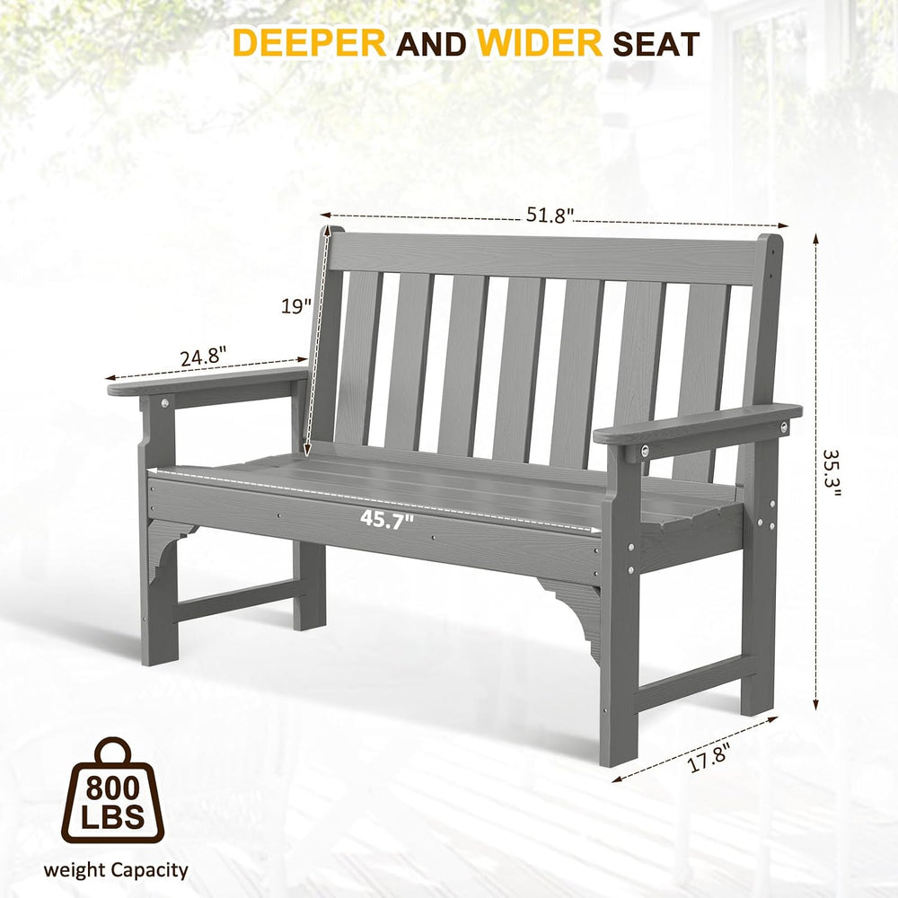 nalone Outdoor Bench, HDPE Patio Bench, Rot-Proof Porch Benches (Grey)