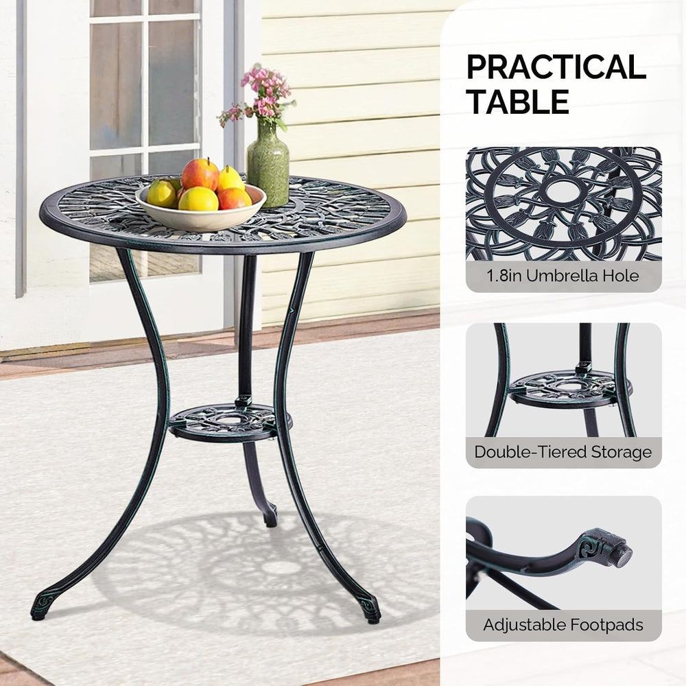 Outvita 3 Piece Cast Aluminum Bistro Set, Tulip Pattern Verdigris